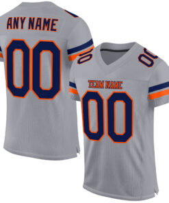 Custom Light Gray Navy-Orange Mesh Authentic Football Jersey