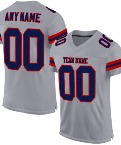 Custom Light Gray Navy-Red Mesh Authentic Football Jersey
