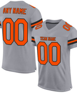 Custom Light Gray Orange-Black Mesh Authentic Football Jersey