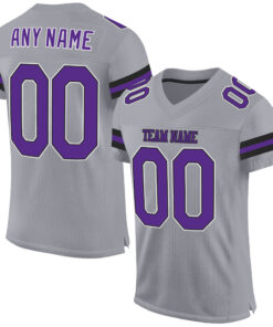 Custom Light Gray Purple-Black Mesh Authentic Football Jersey