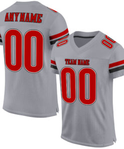 Custom Light Gray Red-Black Mesh Authentic Football Jersey