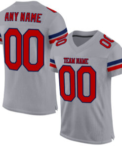 Custom Light Gray Red-Navy Mesh Authentic Football Jersey