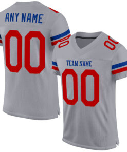 Custom Light Gray Red-Royal Mesh Authentic Football Jersey