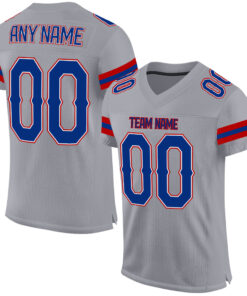 Custom Light Gray Royal-Red Mesh Authentic Football Jersey