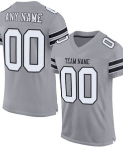 Custom Light Gray White-Black Mesh Authentic Football Jersey