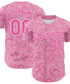 Custom Light Pink Pink-White 3D Pattern Design Christmas Foodie Food Dessert Donut Authentic Baseball Jersey