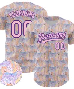 Custom Light Pink Purple 3D Pattern Design Animal Leopard Authentic Baseball Jersey