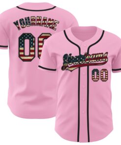 Custom Light Pink Vintage USA Flag-Black Authentic Baseball Jersey