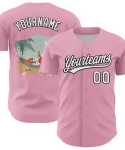 Custom Light Pink White-Black 3D Funny Christmas Authentic Baseball Jersey