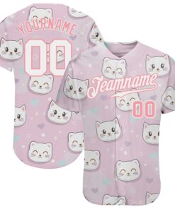 Custom Light Pink White-Light Pink 3D Pattern Design Cats Authentic Baseball Jersey