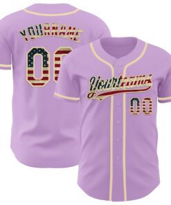 Custom Light Purple Vintage USA Flag-Cream Authentic Baseball Jersey