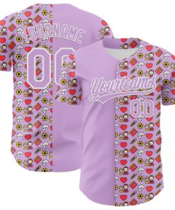 Custom Light Purple White 3D Pattern Design Father's Day Family Love Authentic Baseball Jersey
