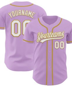 Custom Light Purple White-Old Gold Authentic Baseball Jersey
