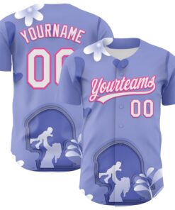 Custom Light Purple White-Pink 3D Pattern Design Mother's Day Family Love Authentic Baseball Jersey