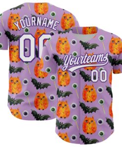 Custom Light Purple White-Purple 3D Halloween Authentic Baseball Jersey
