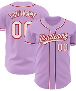 Custom Light Purple White-Red Authentic Baseball Jersey