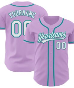 Custom Light Purple White-Teal Authentic Baseball Jersey