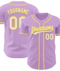 Custom Light Purple White-Yellow Authentic Baseball Jersey