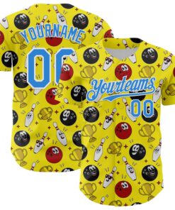 Custom Light Yellow Electric Blue-White Comic Doodle Ballgame 3D Pattern Design Authentic Baseball Jersey