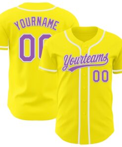 Custom Light Yellow Medium Purple-White Authentic Baseball Jersey