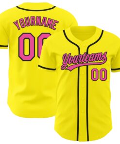 Custom Light Yellow Pink-Black Authentic Baseball Jersey