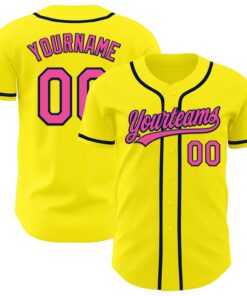 Custom Light Yellow Pink-Navy Authentic Baseball Jersey