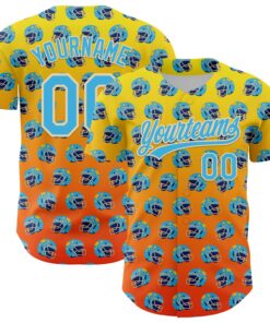 Custom Light Yellow Sky Blue Orange-Cream 3D Pattern Design Football Helmet Authentic Baseball Jersey