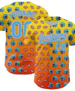 Custom Light Yellow Sky Blue Orange-Medium Pink 3D Pattern Design Football Helmet And Football Elements Authentic Baseball Jersey