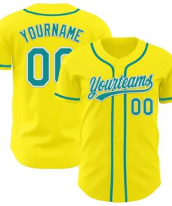 Custom Light Yellow Teal-White Authentic Baseball Jersey