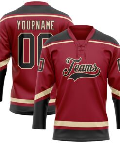 Custom Maroon Black-City Cream Hockey Lace Neck Jersey