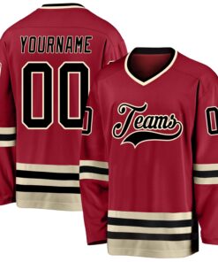 Custom Maroon Black-Cream Hockey Jersey