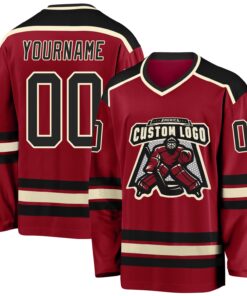 Custom Maroon Black-Cream Hockey Jersey