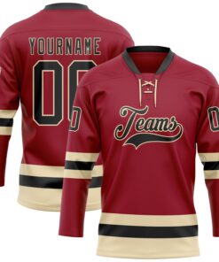 Custom Maroon Black-Cream Hockey Lace Neck Jersey