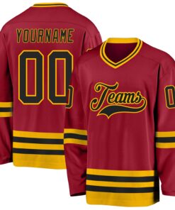 Custom Maroon Black-Gold Hockey Jersey