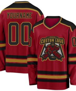 Custom Maroon Black-Old Gold Hockey Jersey