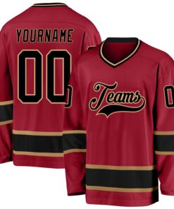 Custom Maroon Black-Old Gold Hockey Jersey