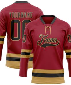 Custom Maroon Black-Old Gold Hockey Lace Neck Jersey