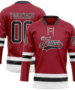 Custom Maroon Black-White Hockey Lace Neck Jersey
