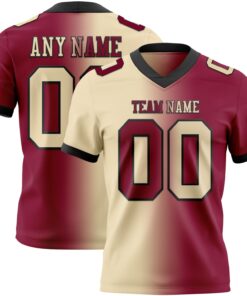 Custom Maroon Cream-Black Mesh Authentic Gradient Fashion Football Jersey