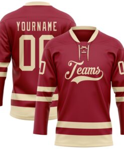 Custom Maroon Cream Hockey Lace Neck Jersey