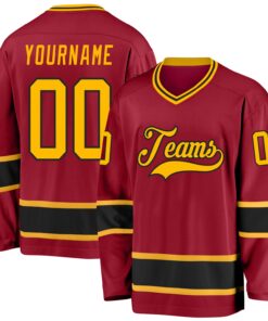 Custom Maroon Gold-Black Hockey Jersey