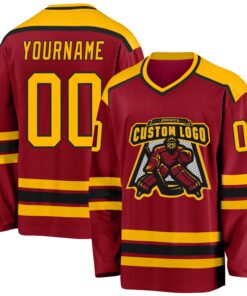 Custom Maroon Gold-Black Hockey Jersey