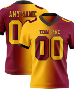 Custom Maroon Gold-Black Mesh Authentic Gradient Fashion Football Jersey