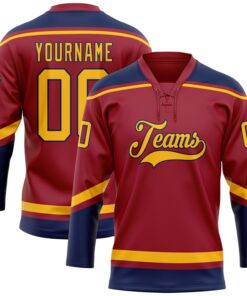 Custom Maroon Gold-Navy Hockey Lace Neck Jersey