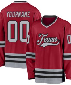 Custom Maroon Gray-Black Hockey Jersey
