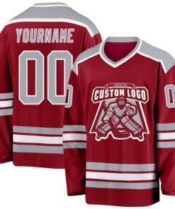 Custom Maroon Gray-White Hockey Jersey
