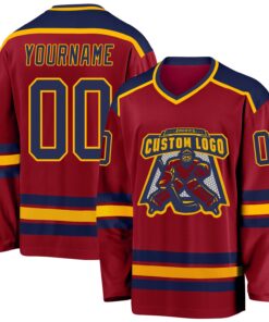 Custom Maroon Navy-Gold Hockey Jersey