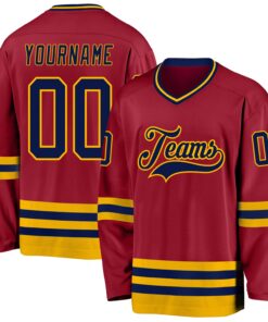 Custom Maroon Navy-Gold Hockey Jersey