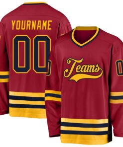Custom Maroon Navy-Gold Hockey Jersey