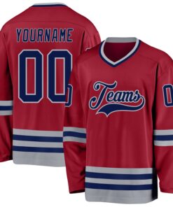 Custom Maroon Navy-Gray Hockey Jersey